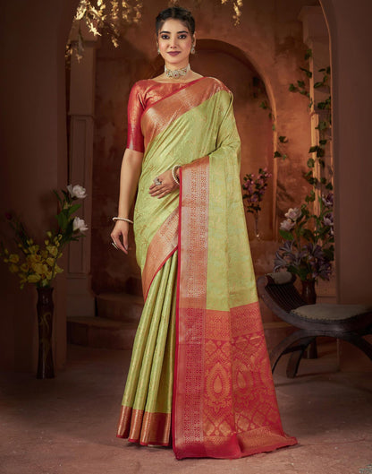 Light Olive Green Silk Woven Saree