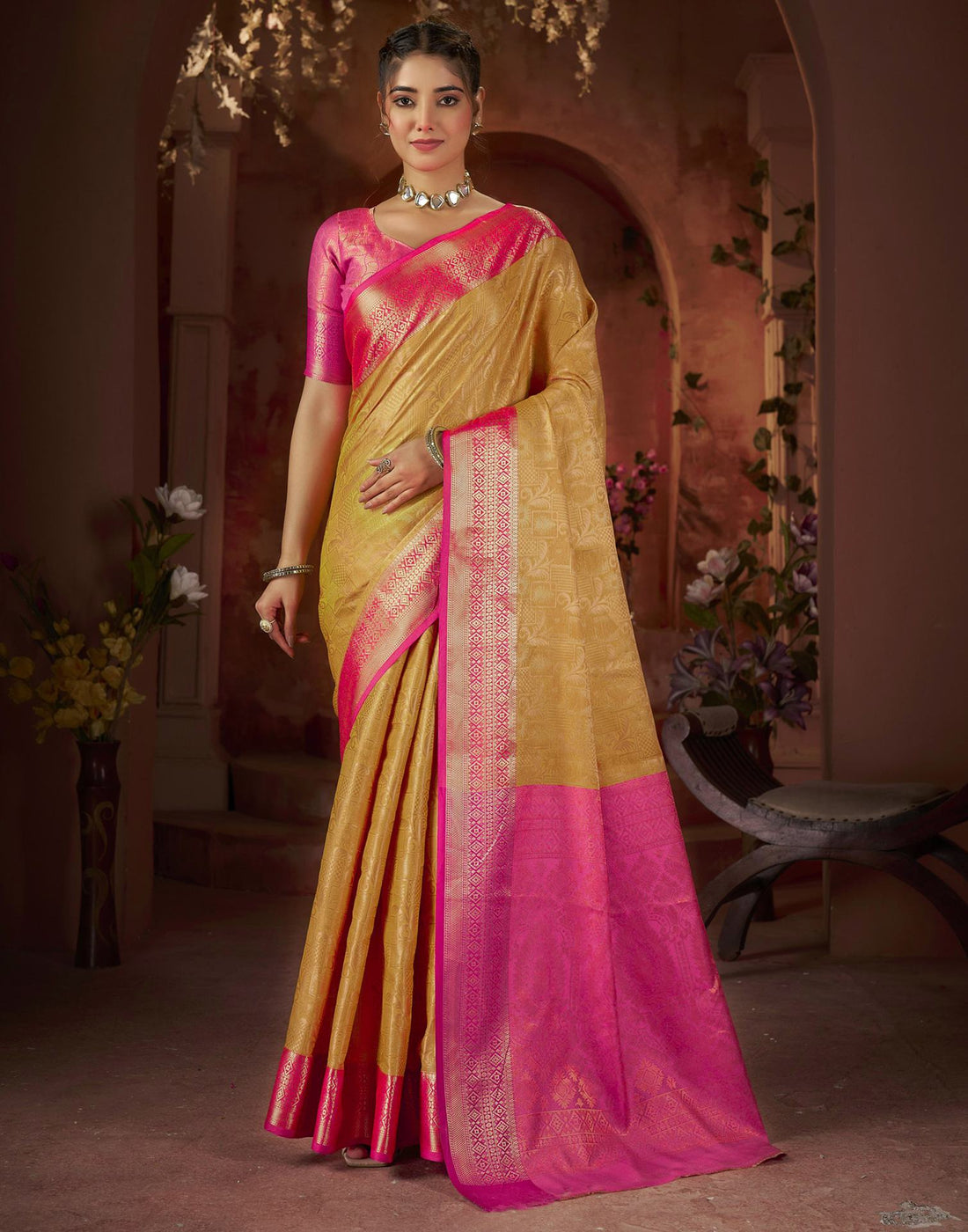 Yellow Silk Woven Saree