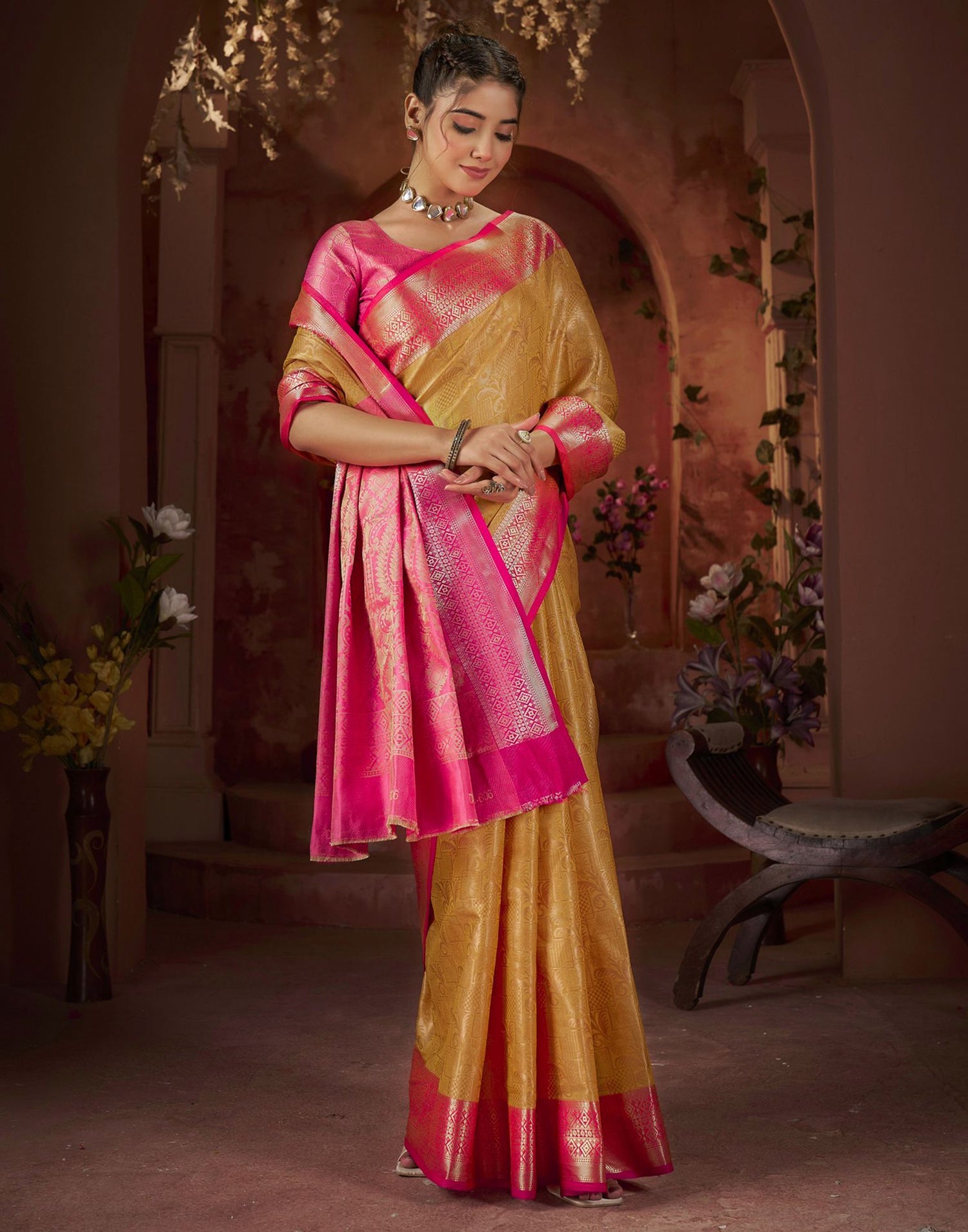 Yellow Silk Woven Saree