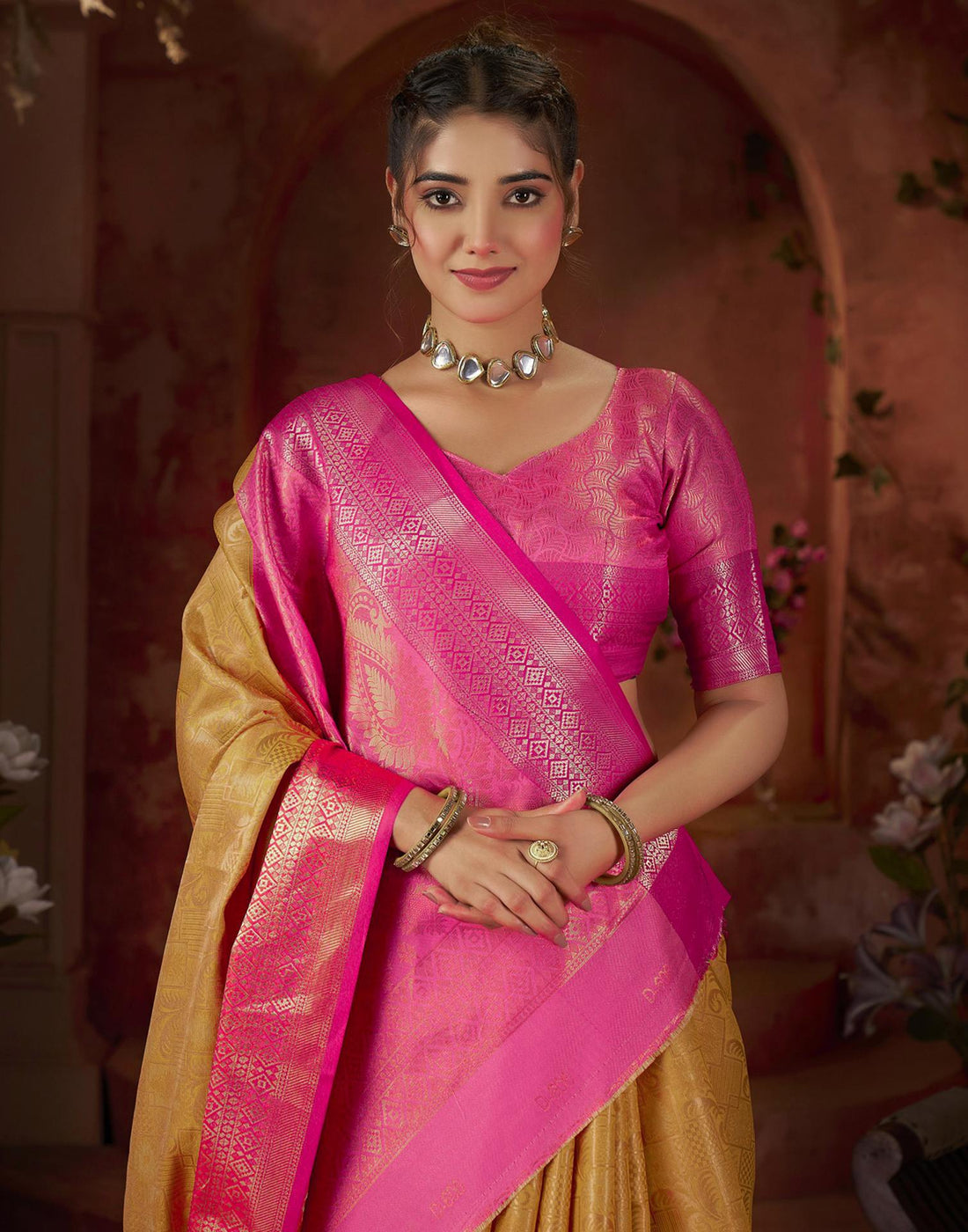 Yellow Silk Woven Saree