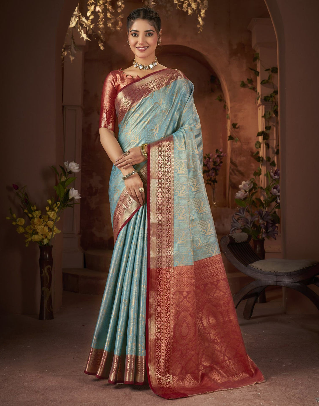Sky Blue Silk Woven Saree
