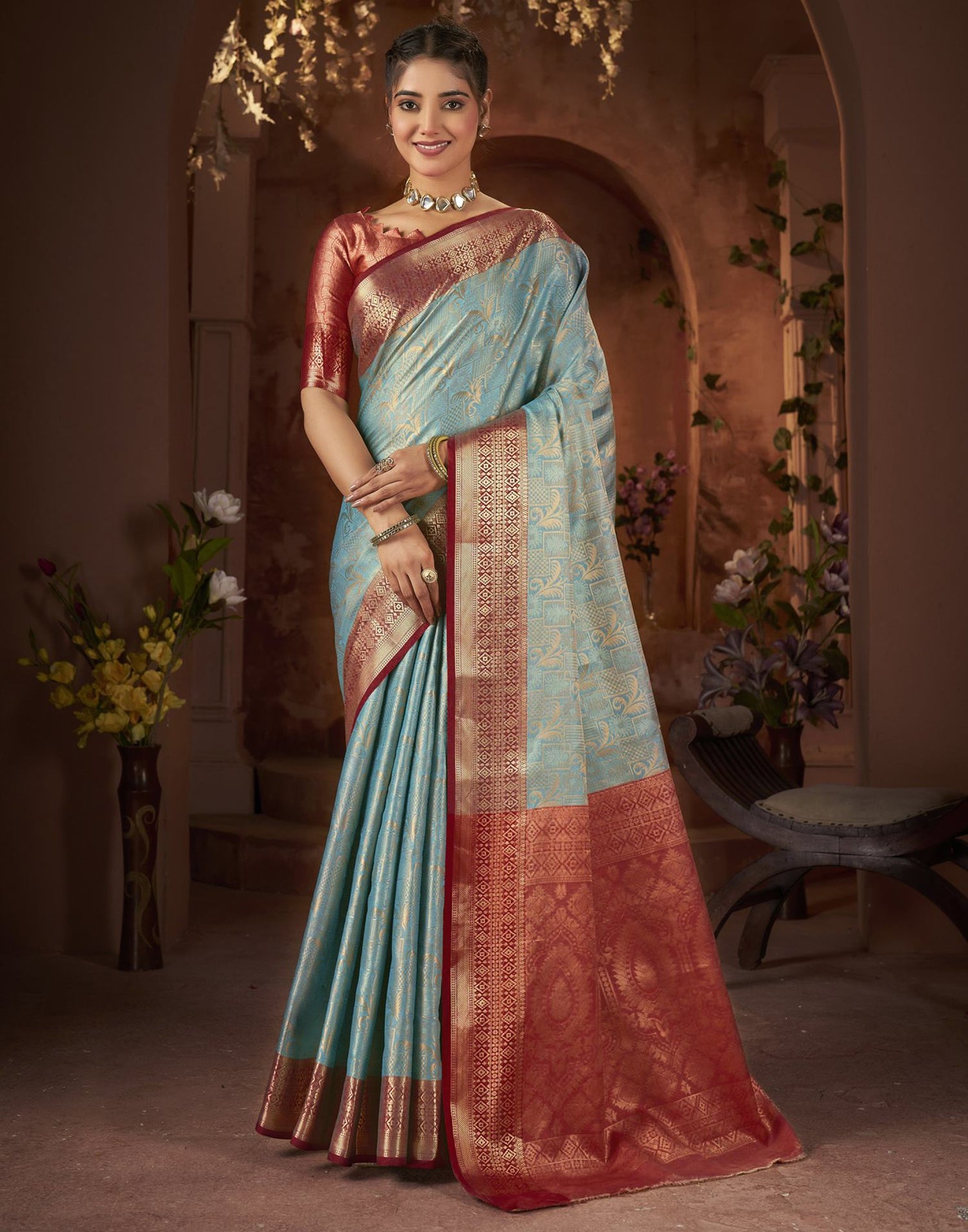 Sky Blue Silk Woven Saree