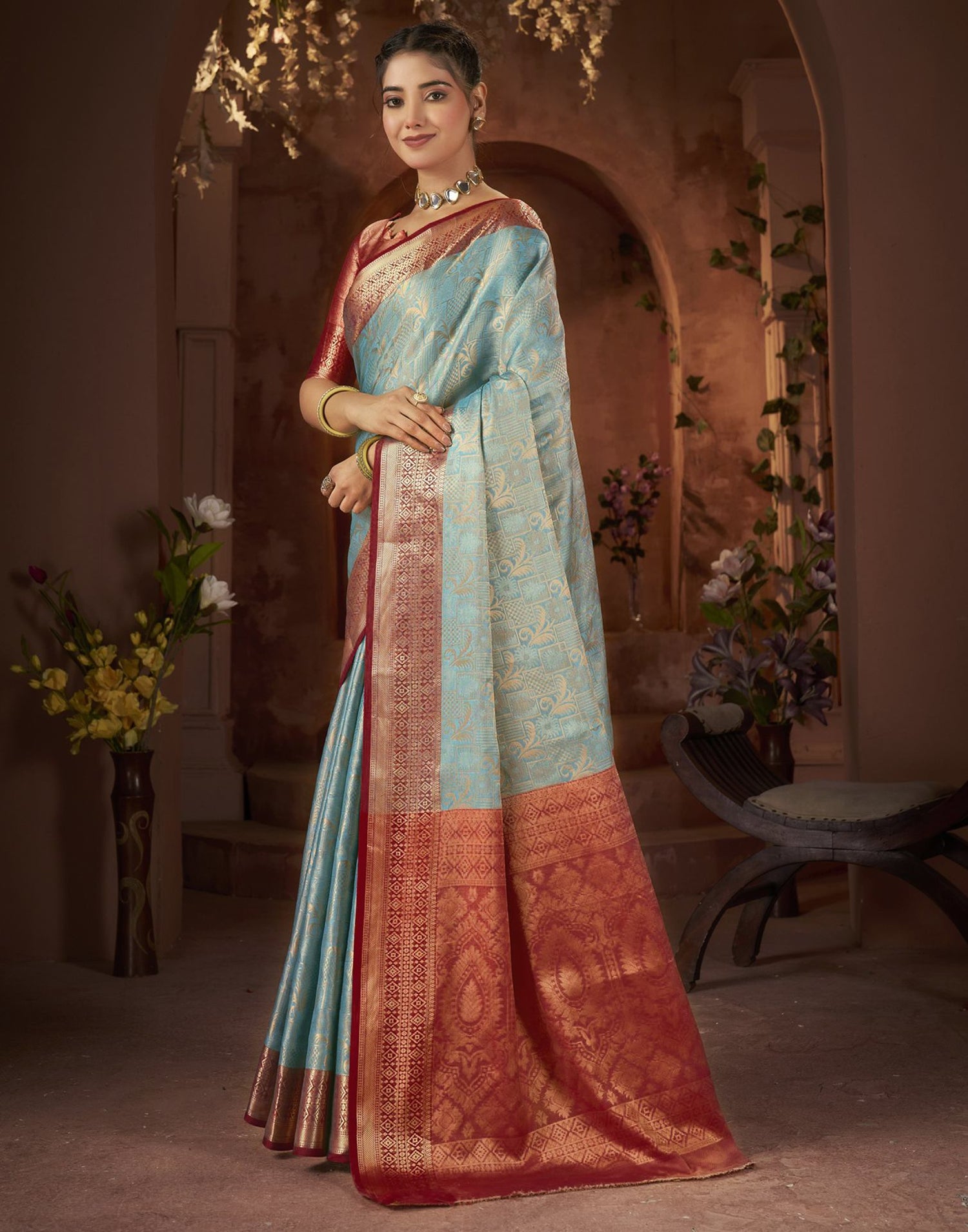 Sky Blue Silk Woven Saree