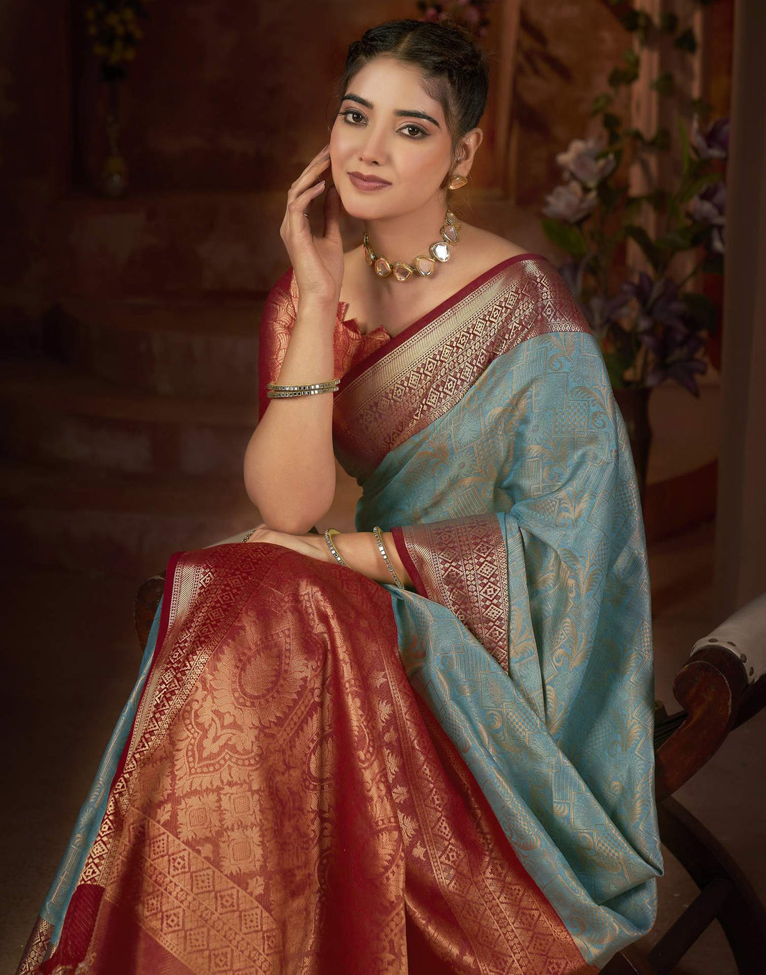 Sky Blue Silk Woven Saree