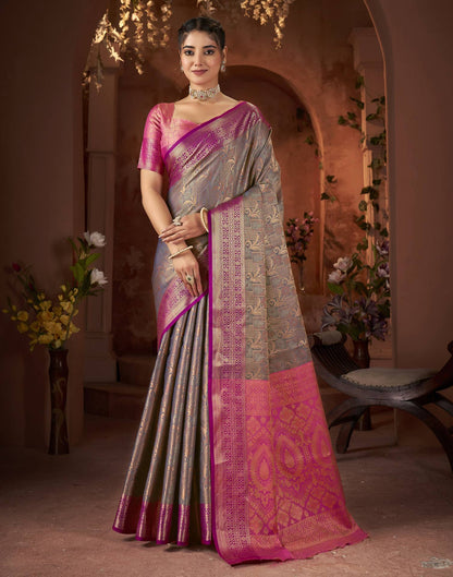 Grey Silk Woven Saree