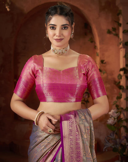 Grey Silk Woven Saree