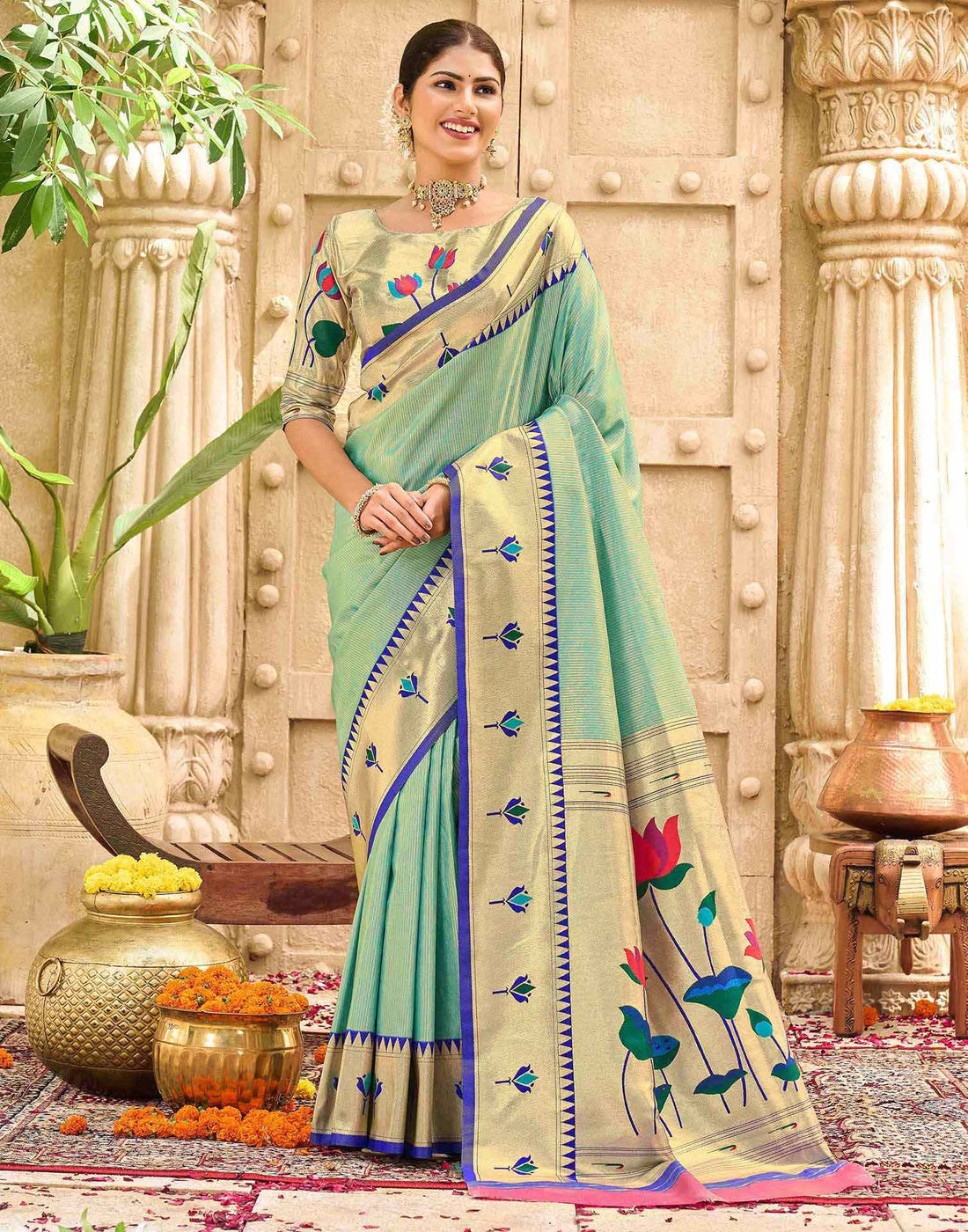Mint Green Silk Woven Paithani Saree