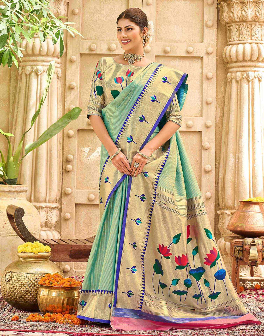 Mint Green Silk Woven Paithani Saree