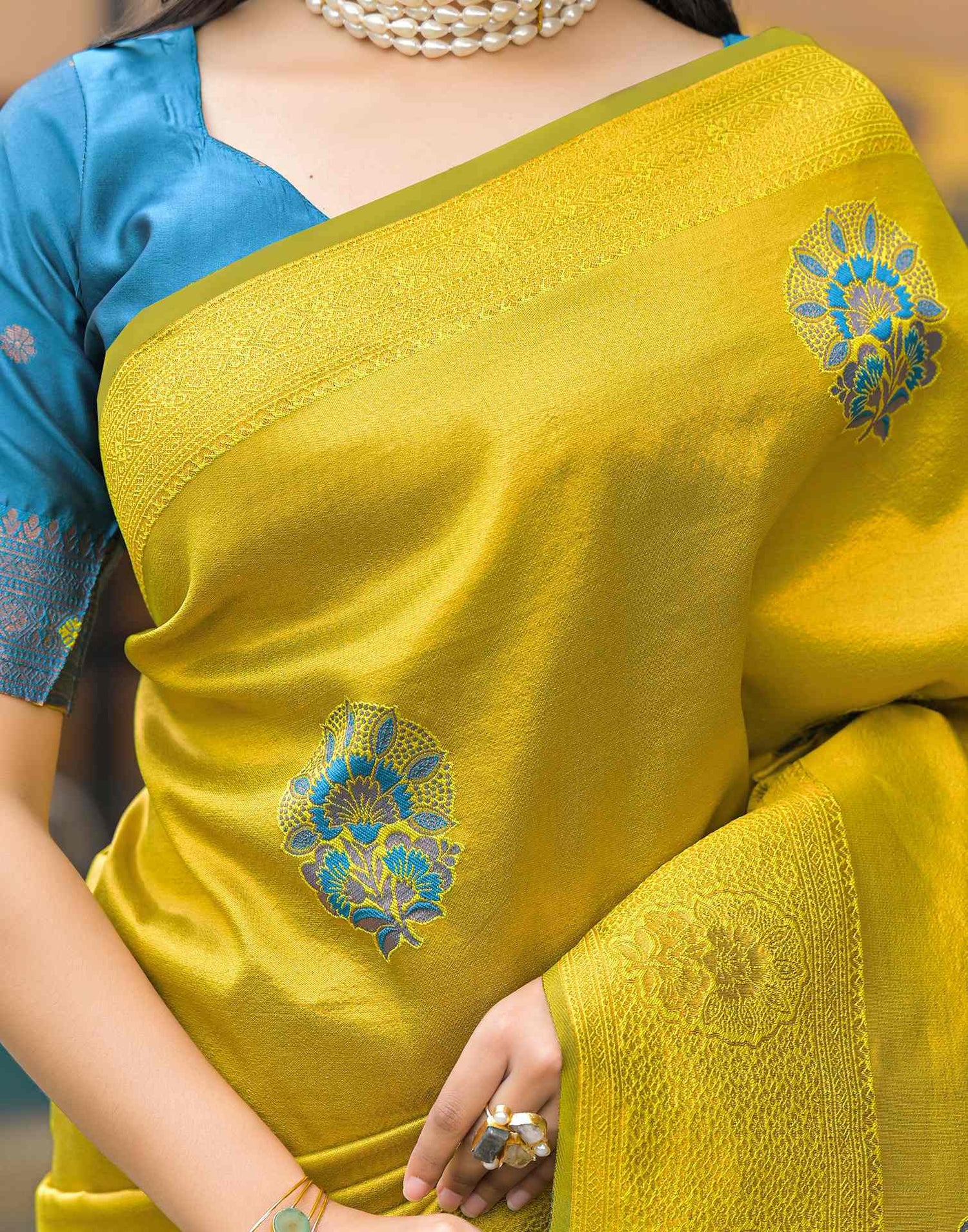 Lime Green Silk Woven Saree