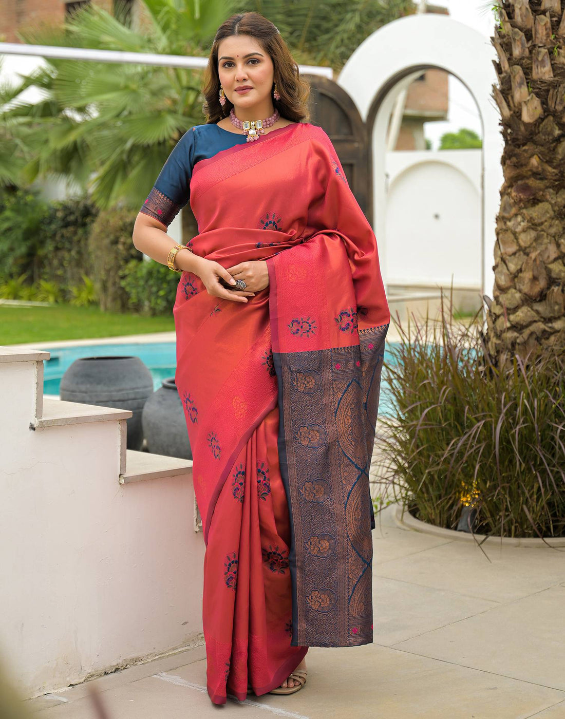 Dark Pink Silk Woven Saree
