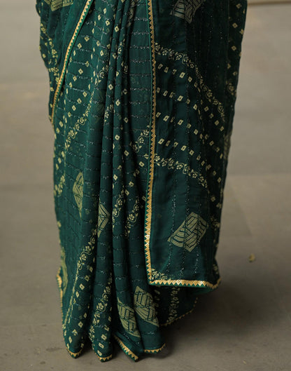 Bottle Green Georgette Printed Bandhani Saree