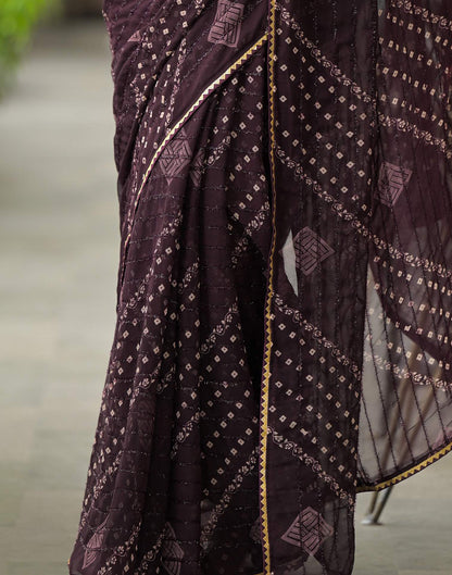 Wine Georgette Printed Bandhani Saree