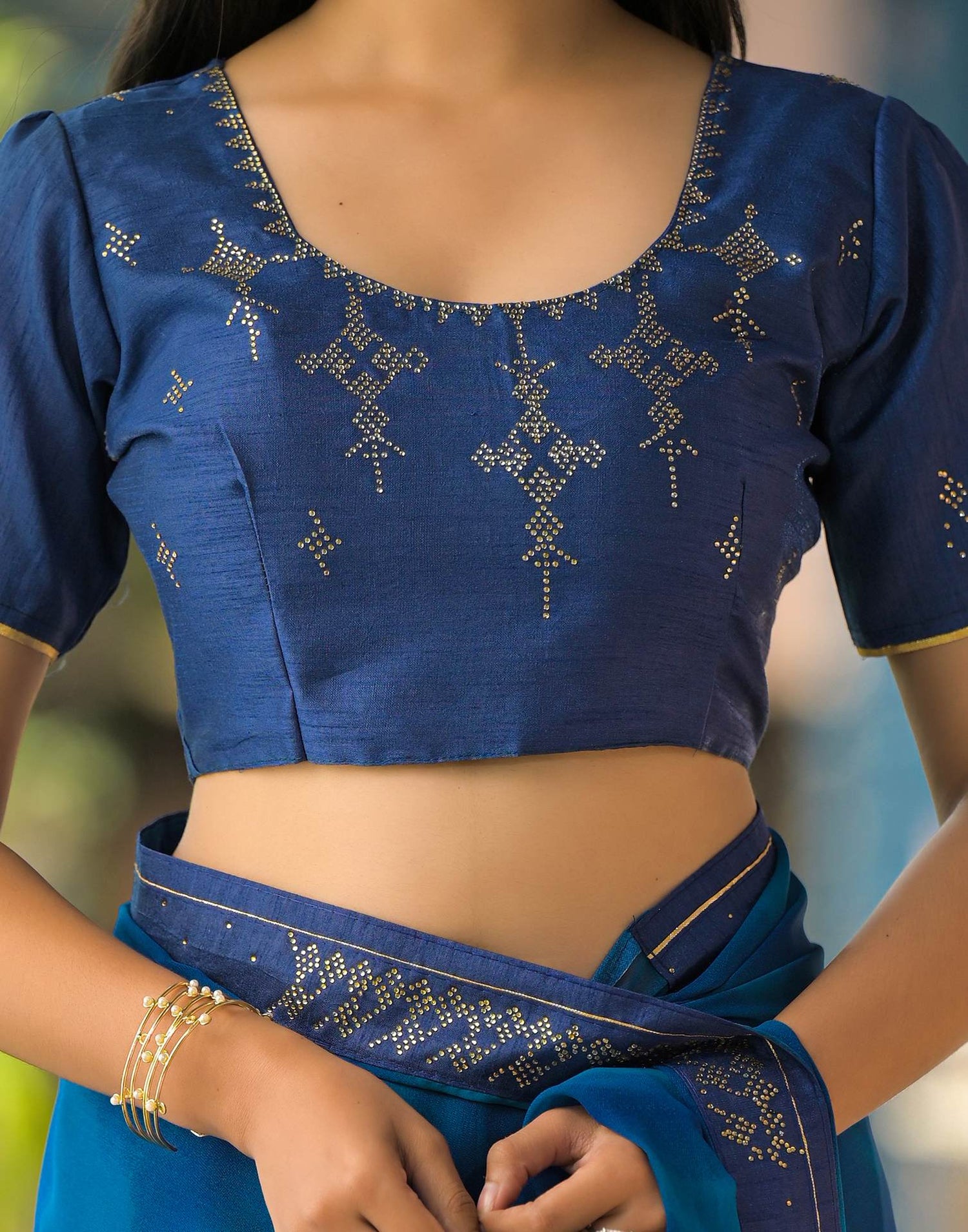 Dark Blue Georgette Floral Printed Saree