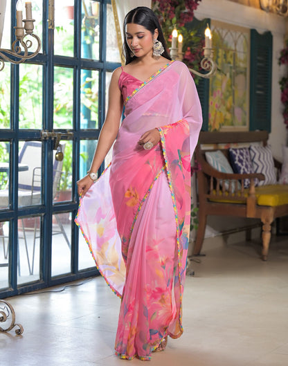 Pink Georgette Printed Saree