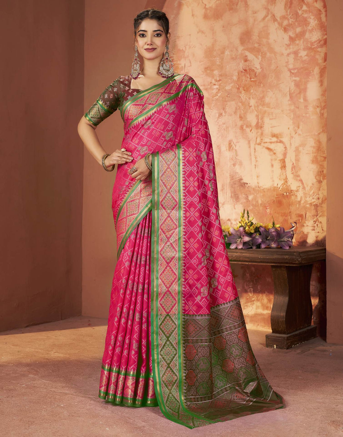 Dark Pink Silk Woven Patola Saree