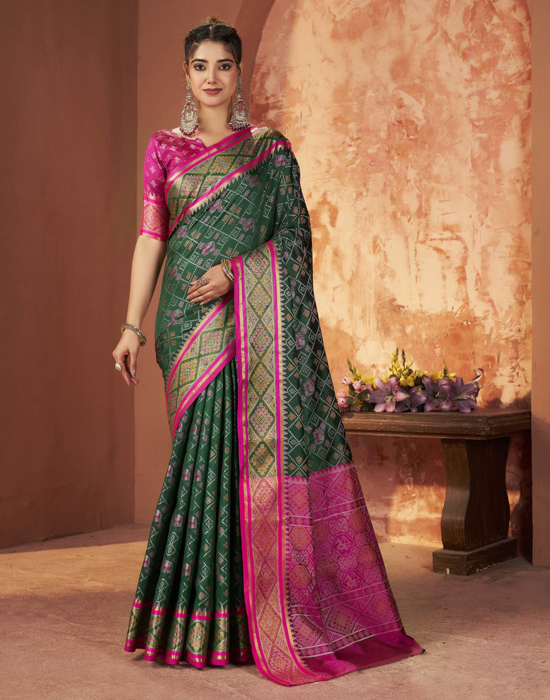 Dark Green Silk Woven Patola Saree