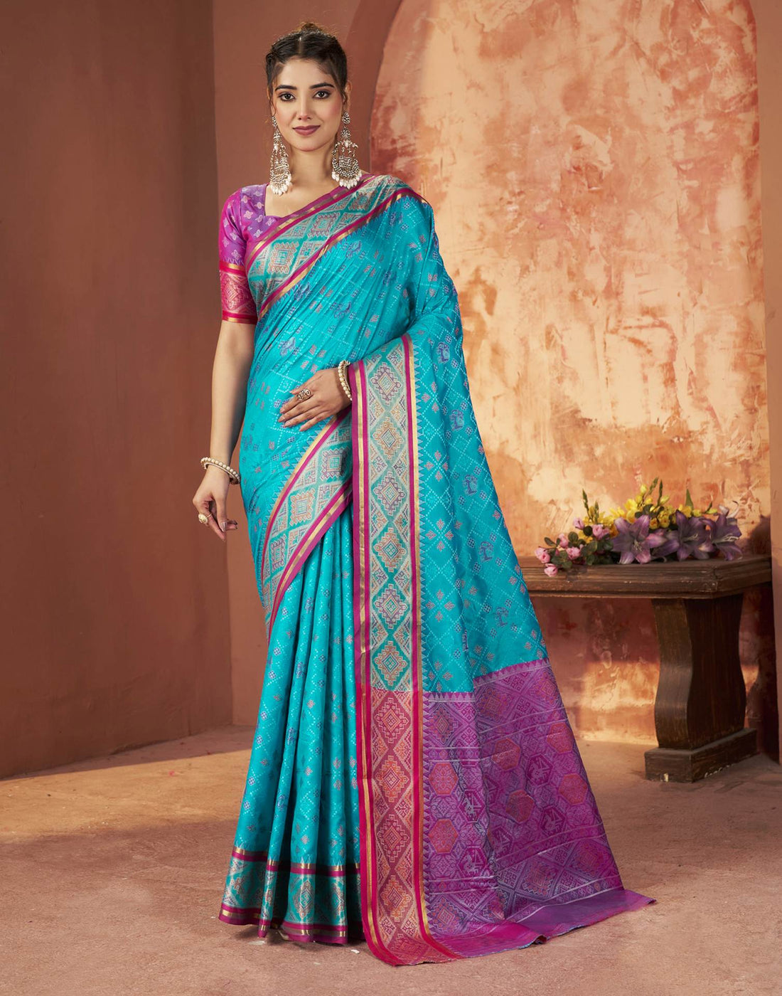 Turquoise Blue Silk Woven Patola Saree