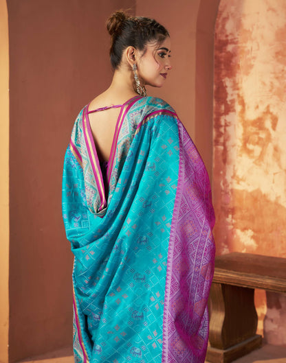 Turquoise Blue Silk Woven Patola Saree