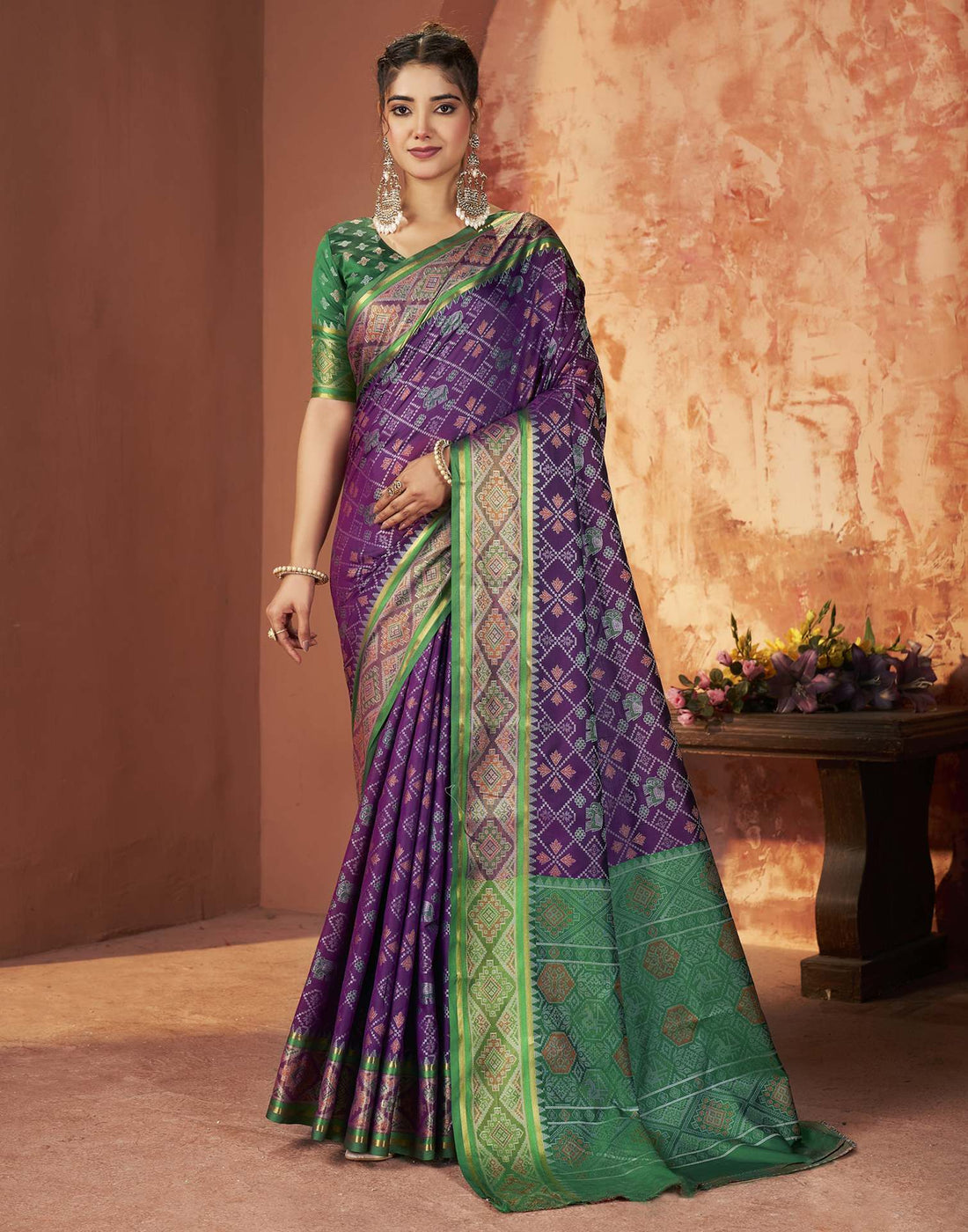 Dark Purple Silk Woven Patola Saree
