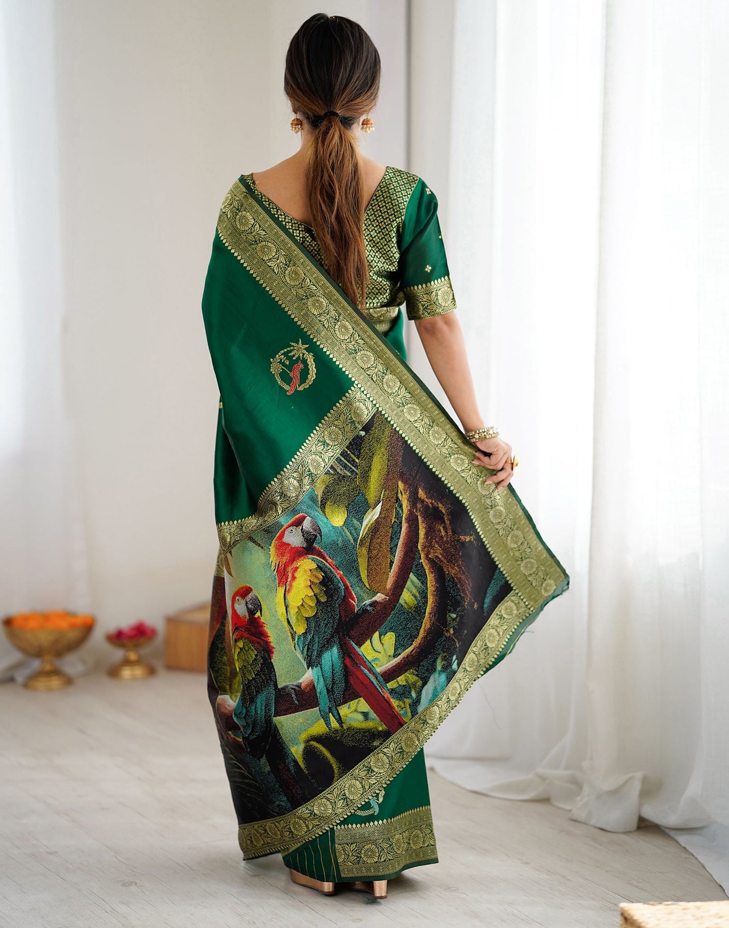 Dark Green Silk Woven Saree