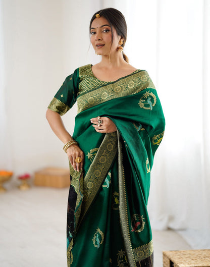 Dark Green Silk Woven Saree