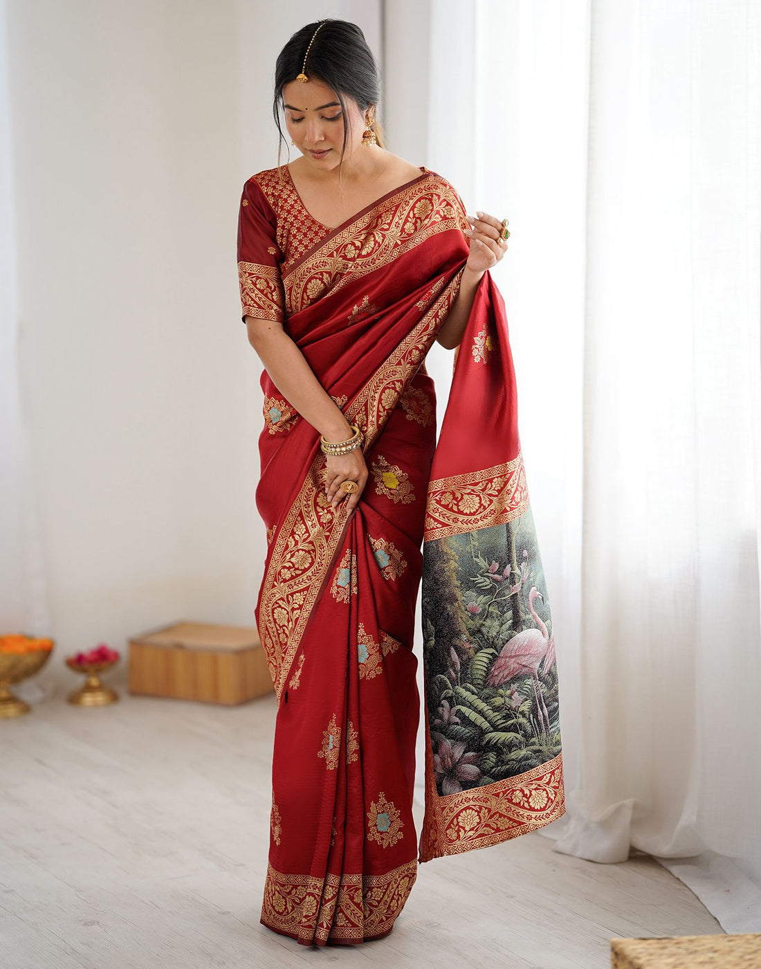 Red Silk Woven Saree