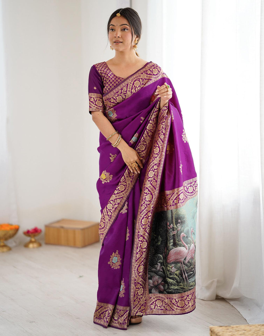 Dark Purple Silk Woven Saree