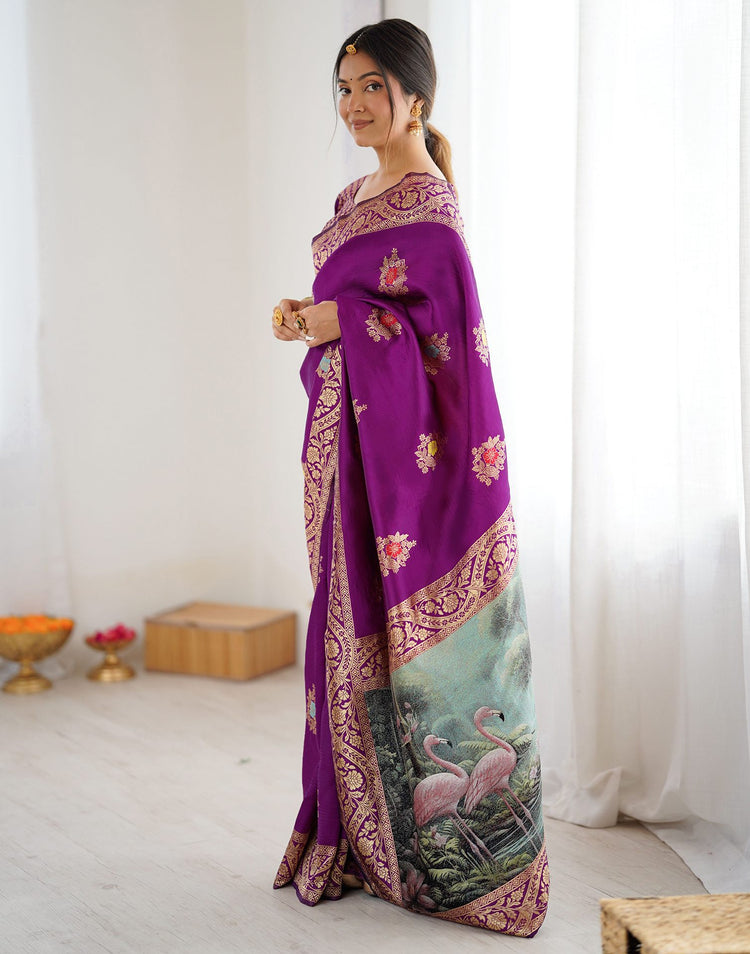 Dark Purple Silk Woven Saree