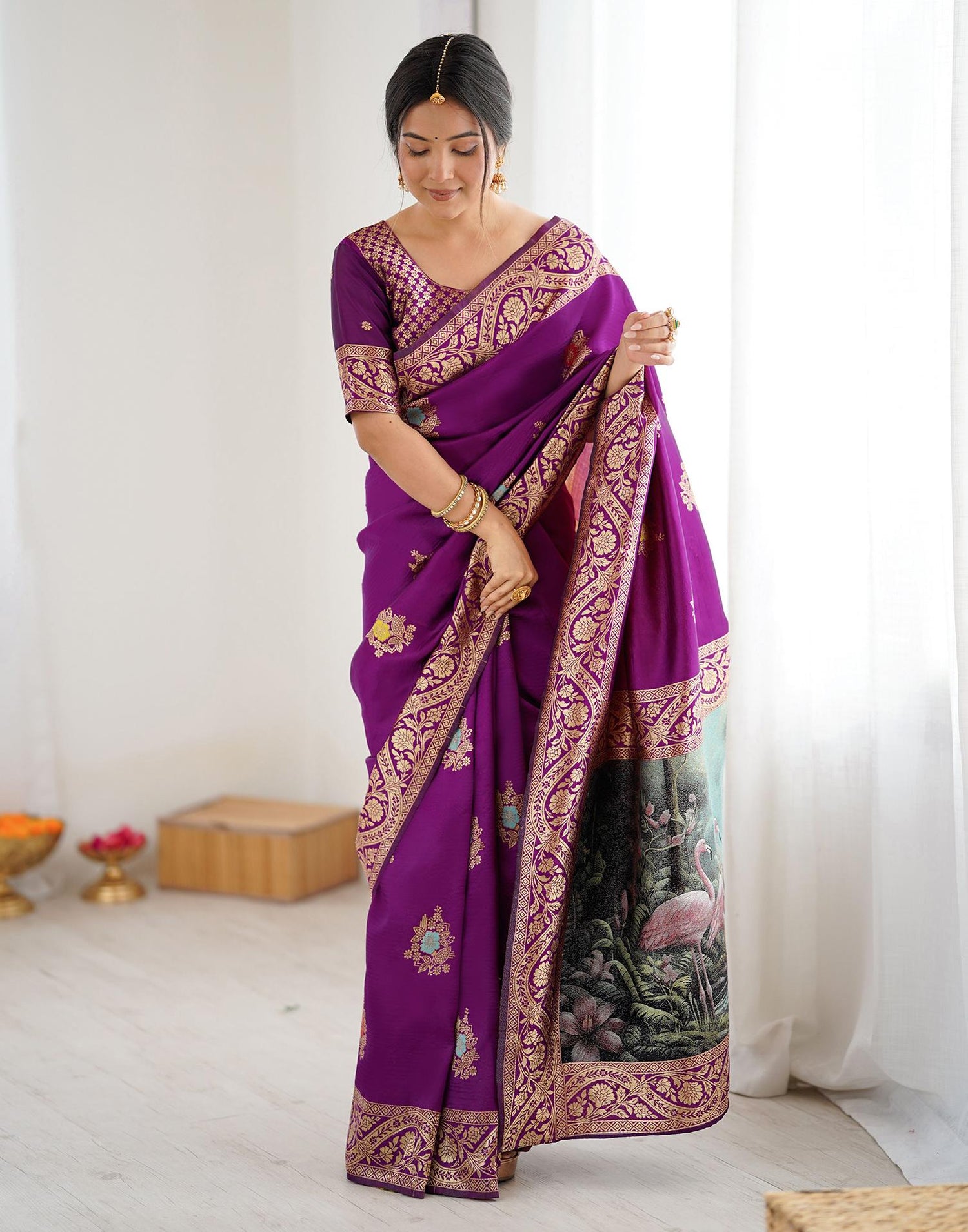 Dark Purple Silk Woven Saree
