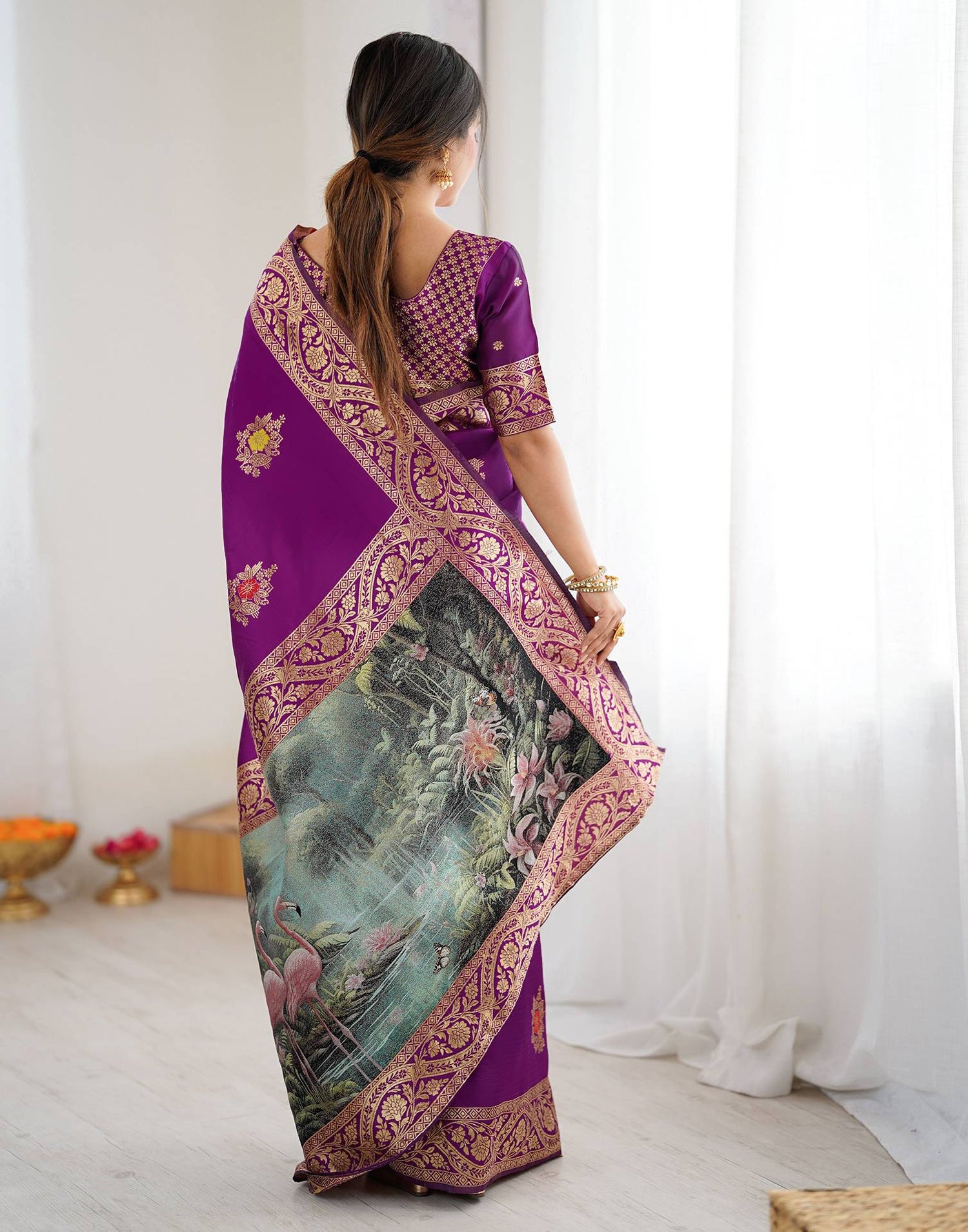 Dark Purple Silk Woven Saree