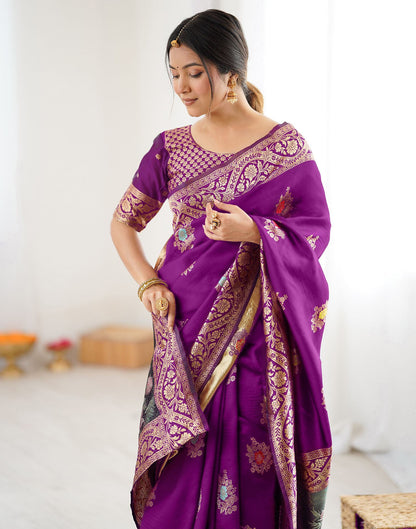 Dark Purple Silk Woven Saree