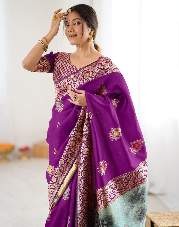 Dark Purple Silk Woven Saree