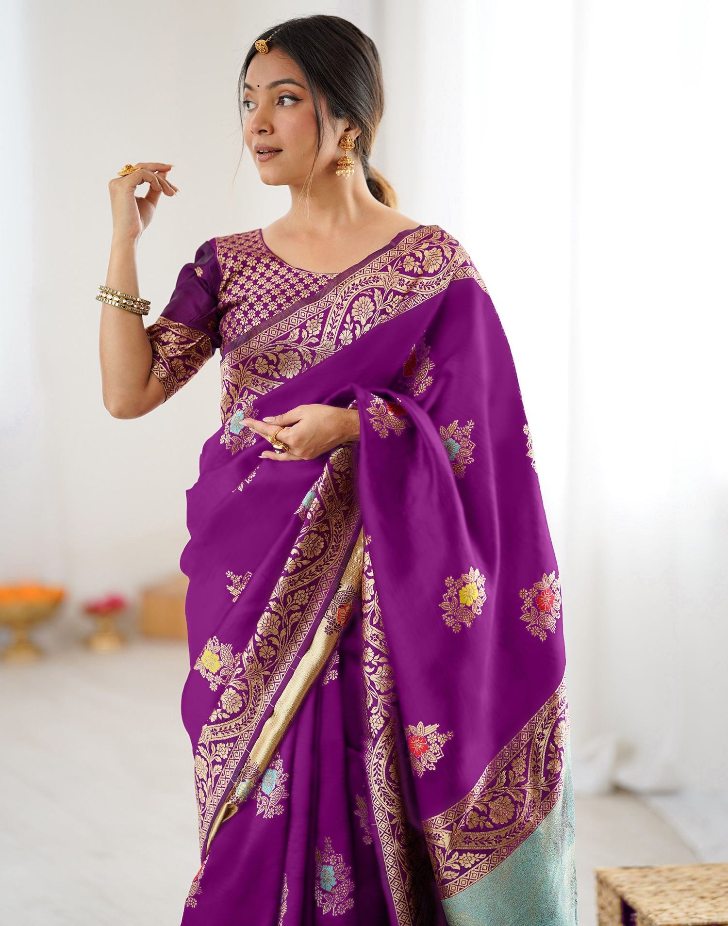 Dark Purple Silk Woven Saree
