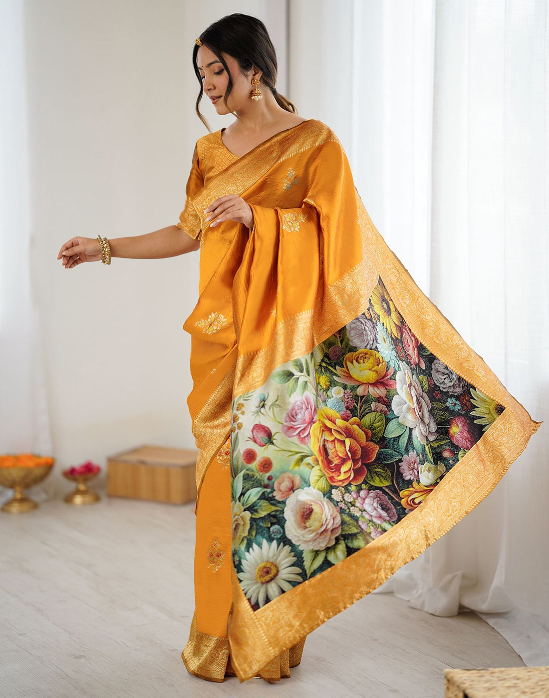 Yellow Silk Woven Saree