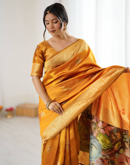 Yellow Silk Woven Saree