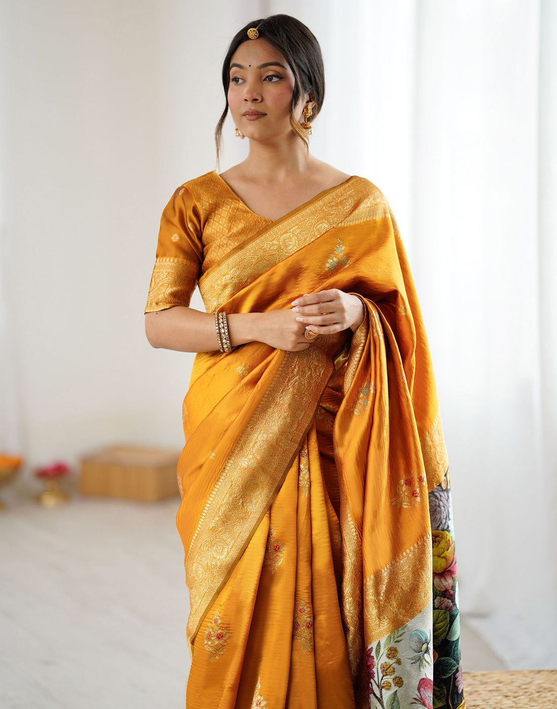 Yellow Silk Woven Saree