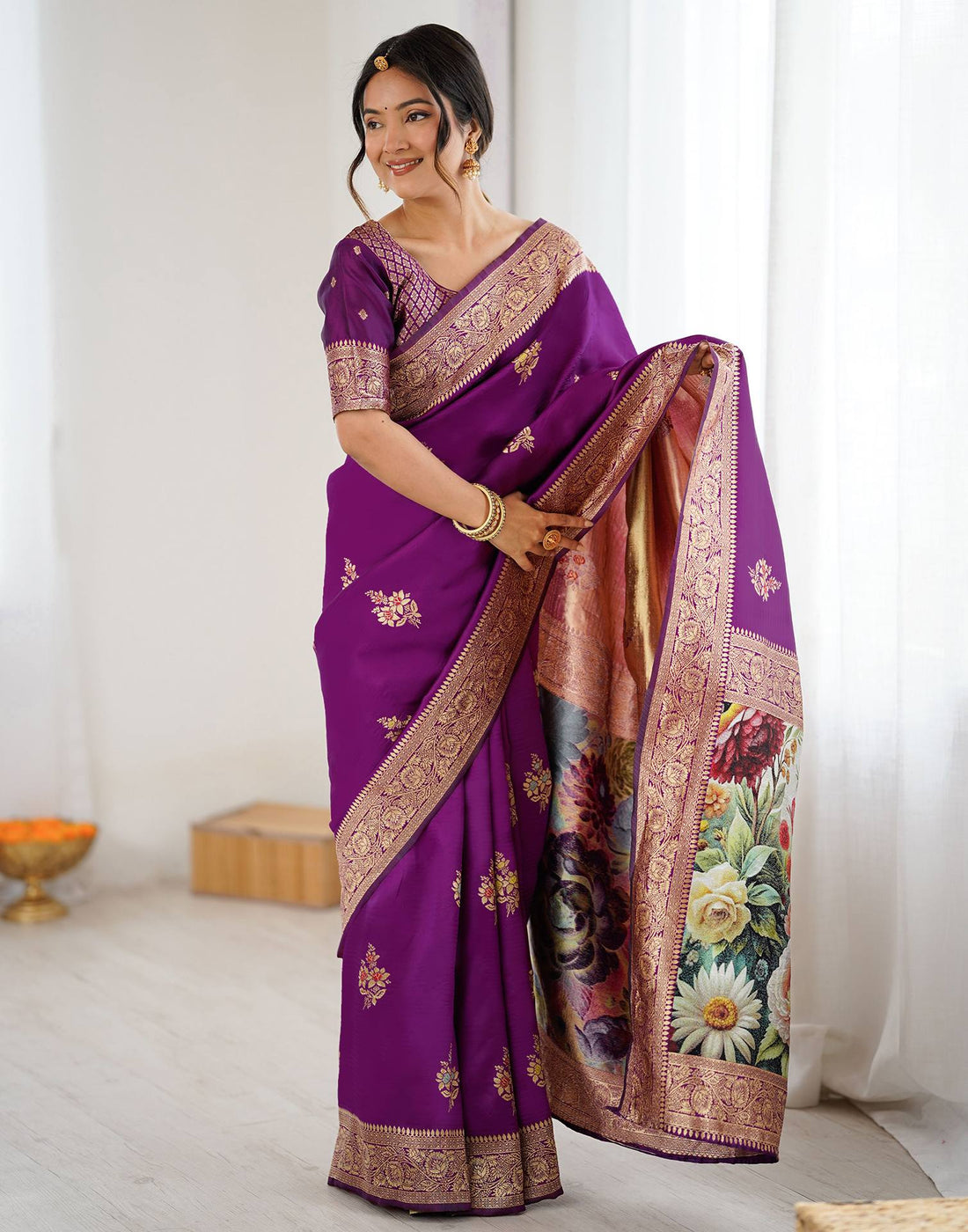 Purple Silk Woven Saree