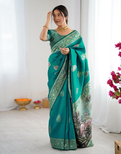 Teal Green Silk Woven Saree