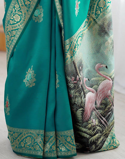 Teal Green Silk Woven Saree