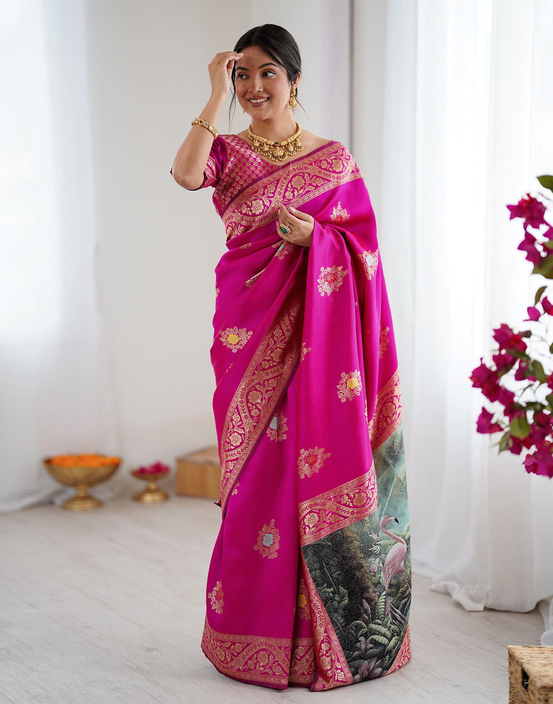 Pink Silk Woven Saree