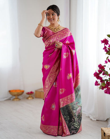 Pink Silk Woven Saree