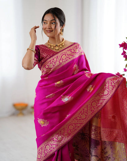 Pink Silk Woven Saree