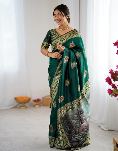 Bottle Green Silk Woven Saree