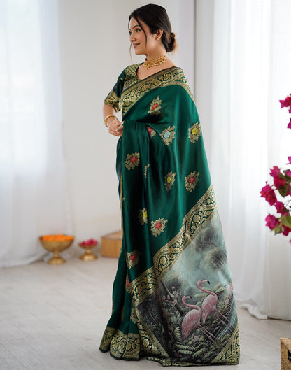 Bottle Green Silk Woven Saree