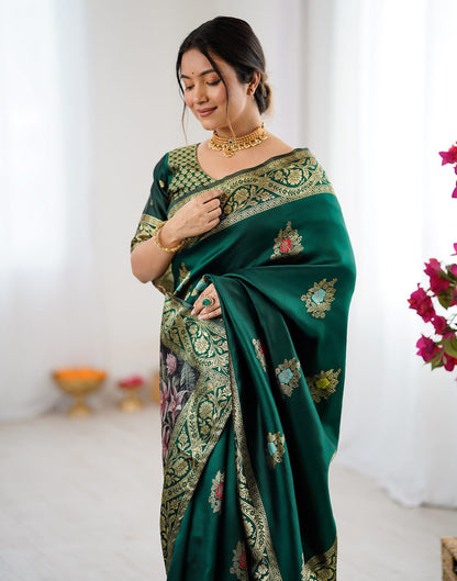 Bottle Green Silk Woven Saree