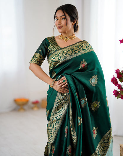 Bottle Green Silk Woven Saree
