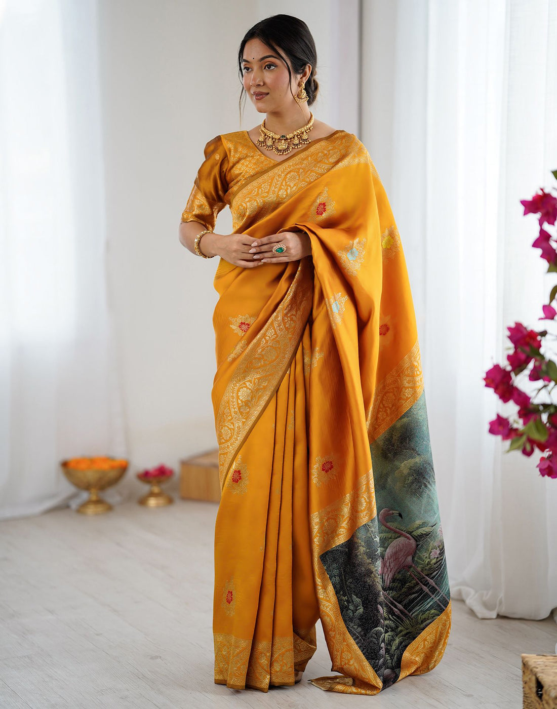 Yellow Silk Woven Saree