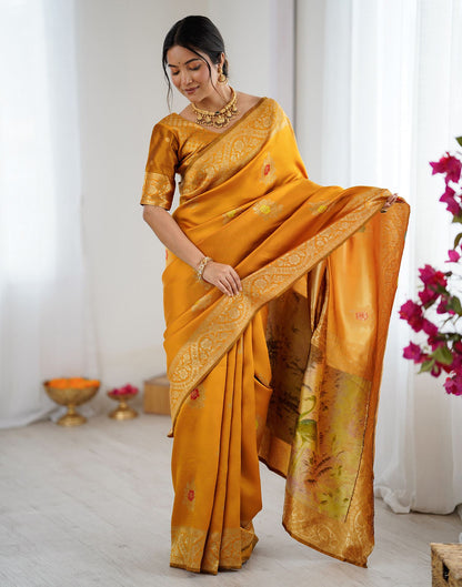 Yellow Silk Woven Saree