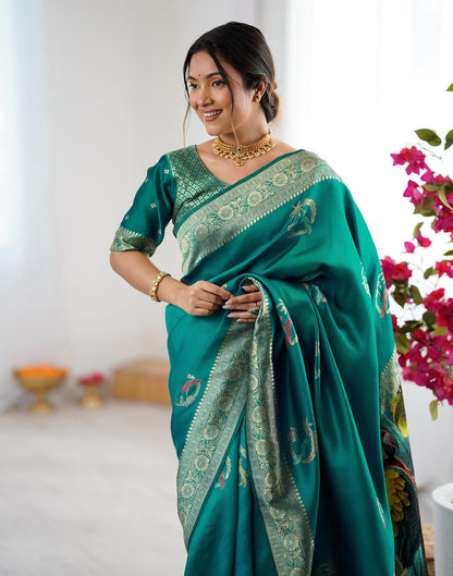 Teal Green Silk Woven Saree