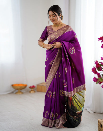 Dark Purple Silk Woven Saree
